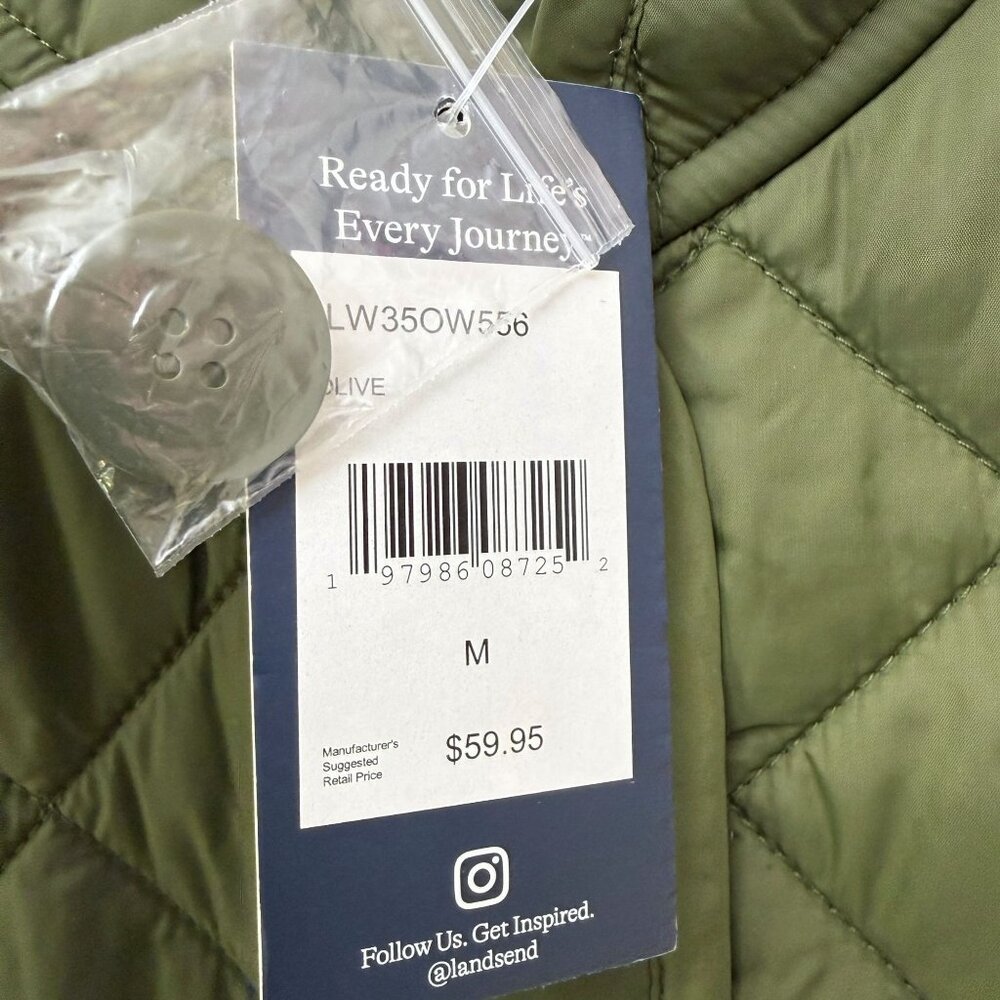 LANDS END Womens Quilted Vest Medium Olive Green Button Front Utility Preppy NWT - Picture 7 of 10